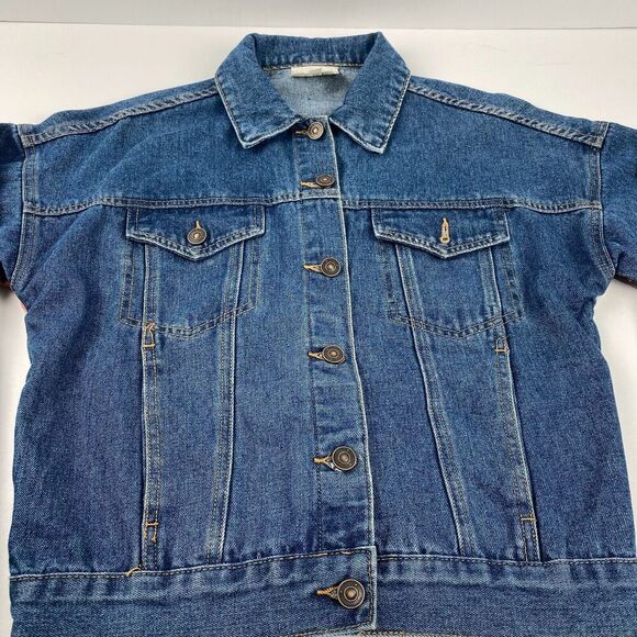 BKE Jacket Women Sz XS Relaxed Jean and plaid flannel Boho Trucker outdoor Blue - Picture 8 of 15